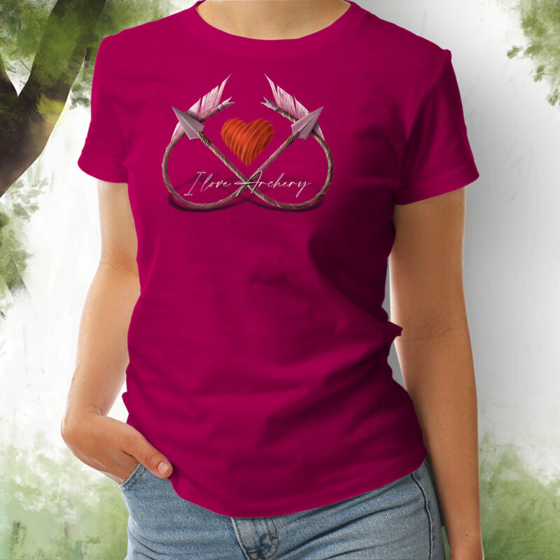 Damen T-Shirt I love Archery fuchsia