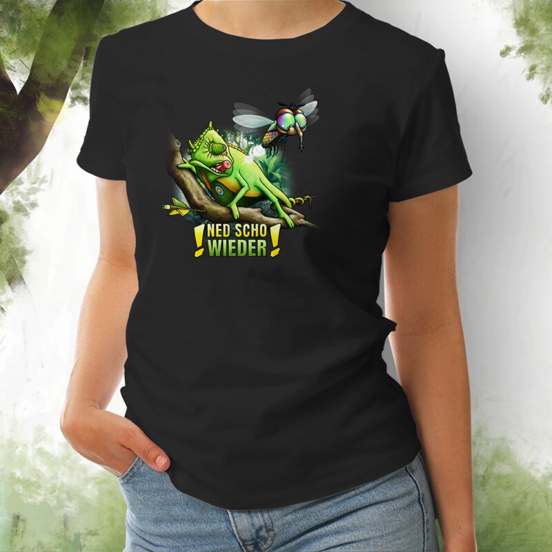 Damen T-Shirt Chamäleon schwarz