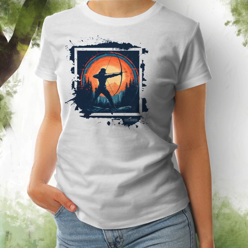 Damen T-Shirt Langbogen Archer weiß