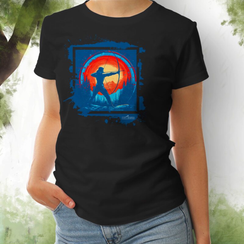 Damen T-Shirt Langbogen Archer schwarz