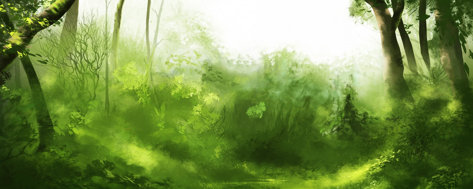 Illustration einer Waldlichtung mit Vögel im Hintergrund